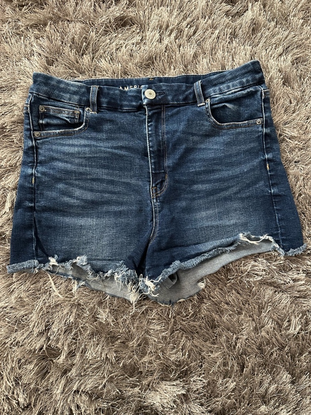 American Eagle Outfitters Dark Blue Frayed Hem Denim Shorts